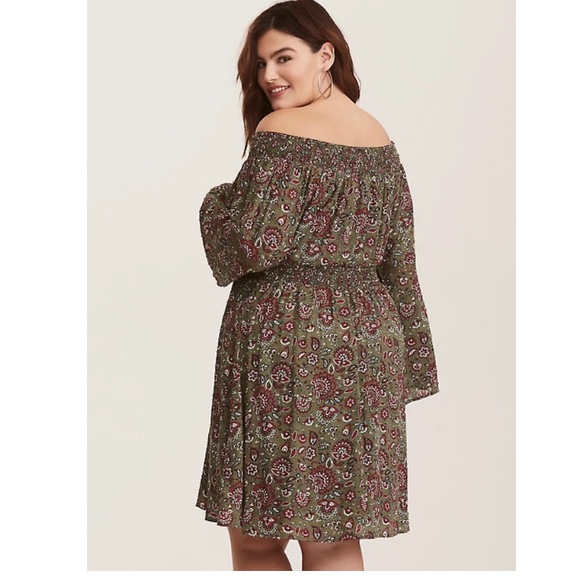 TORRID ⭐️ Floral Off-Shoulder Lace Up Challis Skater Dress - Picture 3 of 11